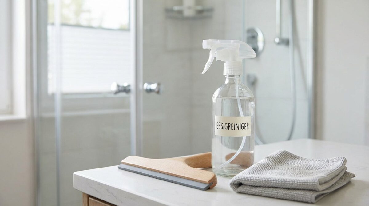 entdecken Sie die sanfte Methode, um Kalkablagerungen auf der Duschwand mühelos zu entfernen – mit einem günstigen Hausmittel aus Ihrer Küche