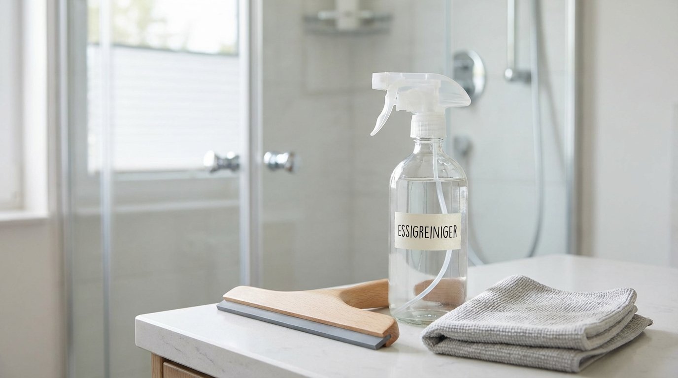 entdecken Sie die sanfte Methode, um Kalkablagerungen auf der Duschwand mühelos zu entfernen – mit einem günstigen Hausmittel aus Ihrer Küche