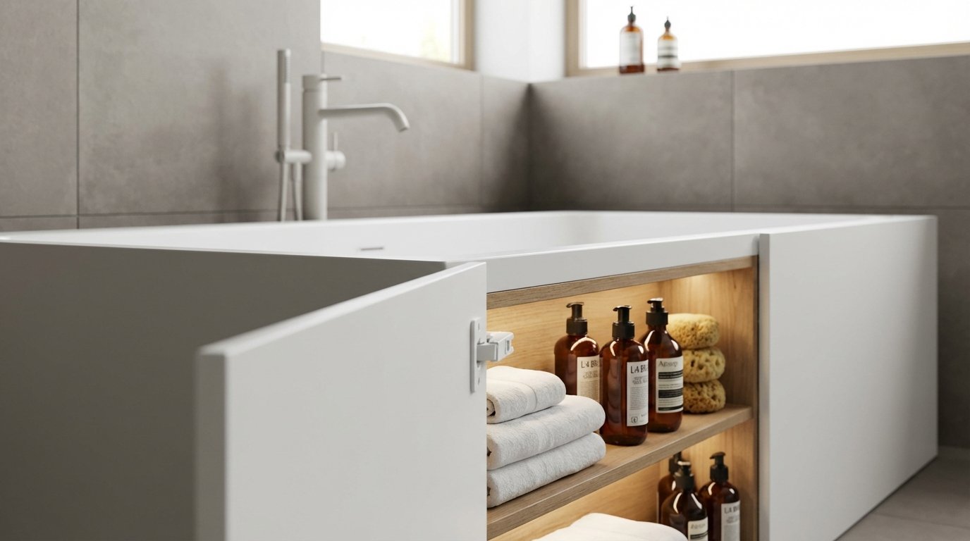 entdecken Sie, wie Sie Ihre Badewanne intelligent nutzen und mehr Stauraum im Badezimmer schaffen – die perfekte Lösung für Handtücher und Badaccessoires